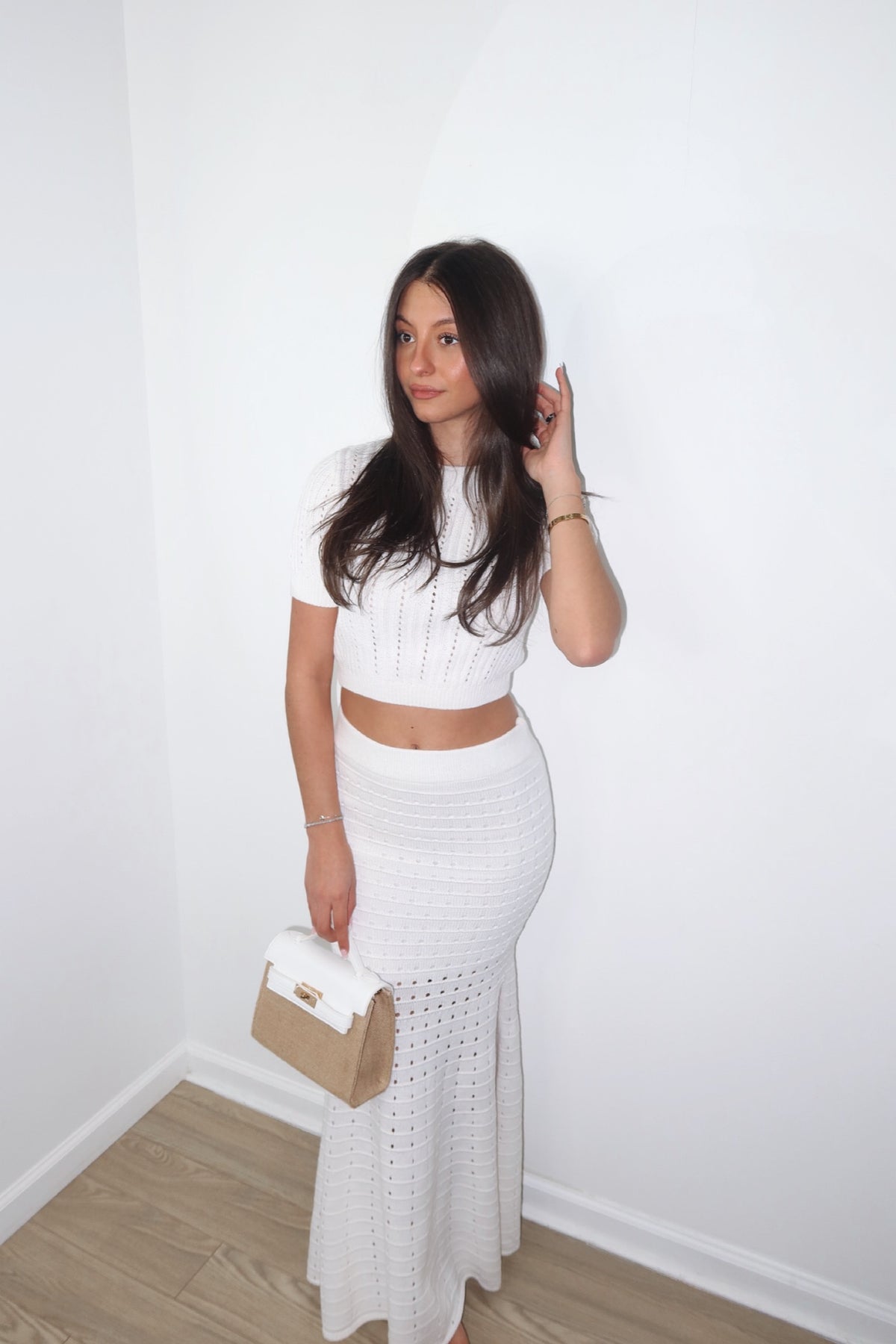 Pointelle Sweater White Set