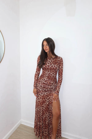 Leopard Maxi High Slit Dress
