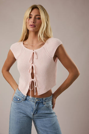 Pink Front Tie Cardigan
