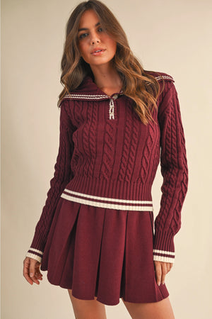 Varsity Collared Knit Set Burgundy