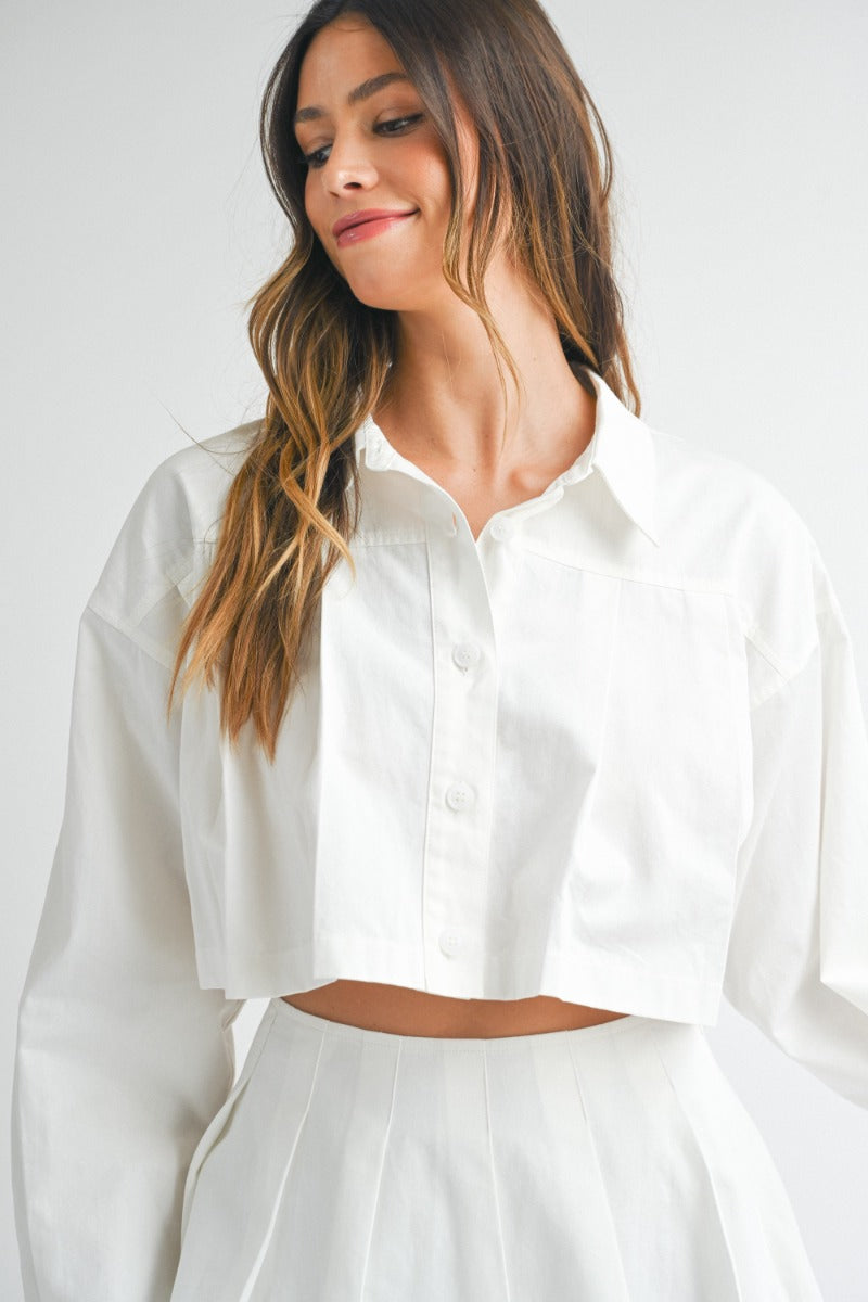 Pleated Skirt & Button Down Crop Set